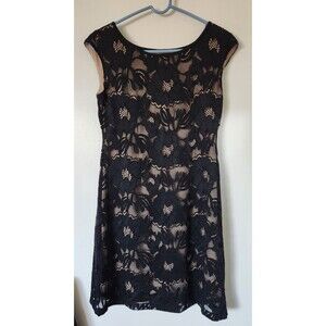 New Black Lace Women's 4P Bodycon Nude Lining Sheath Cocktail Party Dress